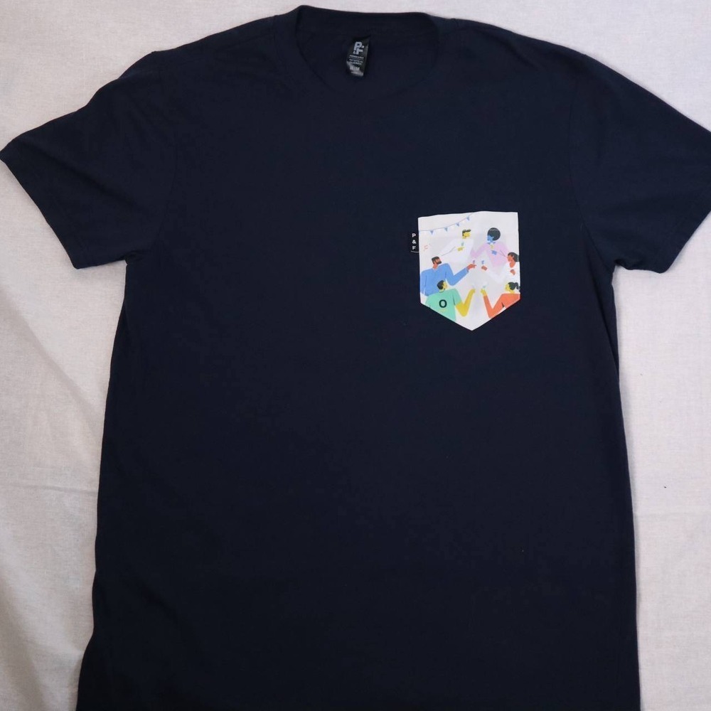 Poches & Fils Navy Graphic Pocket T-Shirt Size M – Quebec Made‎ – Party Design